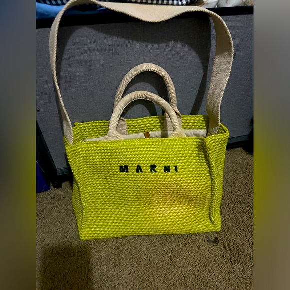 Marni Raffia East West Shopping Tote Bag in Green - Picture 2 of 10